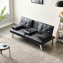 Westwood Luxury Pu Leather Manhattan Sofa Bed 3 Seater Chrome Legs Recliner Settee Black - thumbnail 1