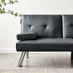 Westwood Luxury Pu Leather Manhattan Sofa Bed 3 Seater Chrome Legs Recliner Settee Black - thumbnail 7