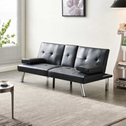 Westwood Luxury Pu Leather Manhattan Sofa Bed 3 Seater Chrome Legs Recliner Settee Black - thumbnail 3