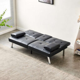 Westwood Luxury Pu Leather Manhattan Sofa Bed 3 Seater Chrome Legs Recliner Settee Black - thumbnail 2