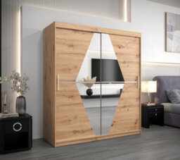 Arte Boliwia Contemporary 2 Mirrored Sliding Door Wardrobe 9 Shelves 2 Rails Artisan Oak Effect (H)2000mm (W)1800mm (D)620mm - thumbnail 2