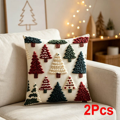 Amorly 2 Pack Xmas Tree Cushion Covers 45X45Cm, 2D Print, Festive Pillow Cases Only Without Inserts For Christmas Home Decoration - image 1