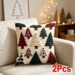 Amorly 2 Pack Xmas Tree Cushion Covers 45X45Cm, 2D Print, Festive Pillow Cases Only Without Inserts For Christmas Home Decoration - thumbnail 2