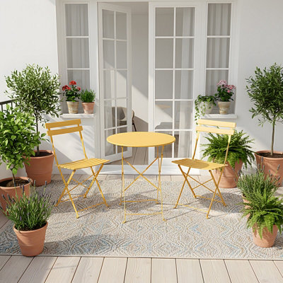 Living And Home Yellow 3-Piece Outdoor Folding Bistro Set