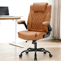 Office Chair With Flip Up Arms, Lumbar Support,tilt Lock Brown - thumbnail 3