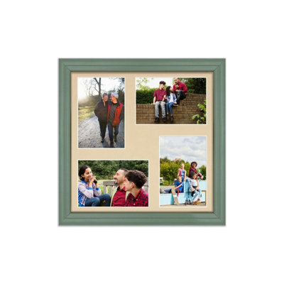 AK Frames 12X12 Green Classic Multi Photo Frame With Ivory Mount - Holds 4 Apertures (4X) 6X4 Photos - image 1