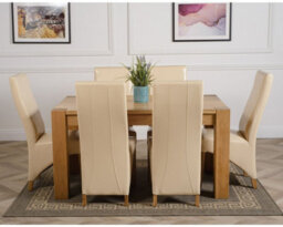 That's Furniture Kuba 150 X 85 Cm Chunky Medium Oak Dining Table And 6 Chairs Dining Set With Lola Ivory Leather Chairs - thumbnail 2
