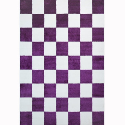 Homeart Plaid Area Rug , Super Soft & Sustainable Woven Carpet With Modern Checkered Design Liliac 60X110 - image 1