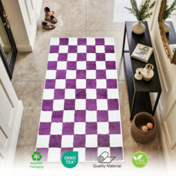 Homeart Plaid Area Rug , Super Soft & Sustainable Woven Carpet With Modern Checkered Design Liliac 60X110 - thumbnail 2