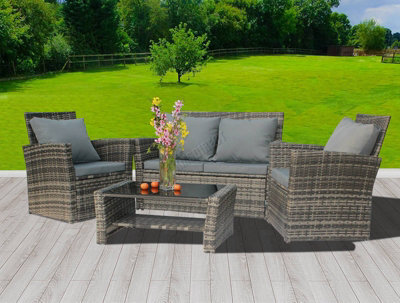Birchtree Rattan Garden Furniture Set Sofa Armchair Glass Coffee Table 4 Seater Cushion Outdoor Patio Rfs02 Grey - image 1