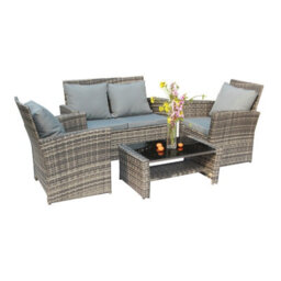 Birchtree Rattan Garden Furniture Set Sofa Armchair Glass Coffee Table 4 Seater Cushion Outdoor Patio Rfs02 Grey - thumbnail 3