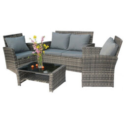 Birchtree Rattan Garden Furniture Set Sofa Armchair Glass Coffee Table 4 Seater Cushion Outdoor Patio Rfs02 Grey - thumbnail 2