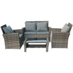 Birchtree Rattan Garden Furniture Set Sofa Armchair Glass Coffee Table 4 Seater Cushion Outdoor Patio Rfs02 Grey - thumbnail 5