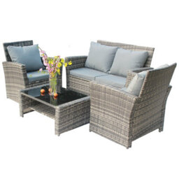 Birchtree Rattan Garden Furniture Set Sofa Armchair Glass Coffee Table 4 Seater Cushion Outdoor Patio Rfs02 Grey - thumbnail 4