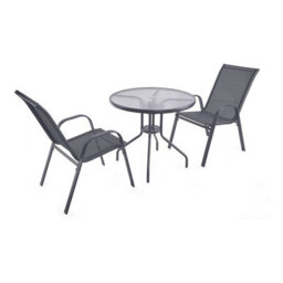 Urbn-Living Urbnliving 3 Piece Garden Bistro Set Round Glass Table & 2 Chairs Outdoor Patio Balcony Furniture - Grey - thumbnail 7