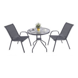 Urbn-Living Urbnliving 3 Piece Garden Bistro Set Round Glass Table & 2 Chairs Outdoor Patio Balcony Furniture - Grey