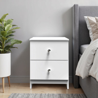 Yarmouth Ready Assembled Matt White No Effect 2 Drawer Bedside Chest (H)495mm (W)370mm (D)390mm - image 1