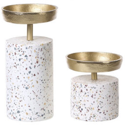 Beliani Set Of 2 Candle Holders Kaengan Stone 13/24 Cm Gold