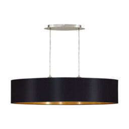 Elegant Satin Nickel Pendant Ceiling Light With Black Gold Fabric Shade