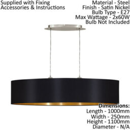 Elegant Satin Nickel Pendant Ceiling Light With Black Gold Fabric Shade - thumbnail 2