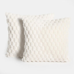 OHS 2 Pack Waffle Faux Fur Cushion Covers, Cream - 45 X 45Cm - thumbnail 4