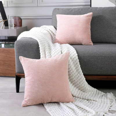 Deconovo Set Of 2 Solid Throw Pillowcases 50Cm X 50Cm, 20X20 Inches Sqaure Grid Corduroy Cushion Covers For Seats(Pink, 2 Pieces) - image 1
