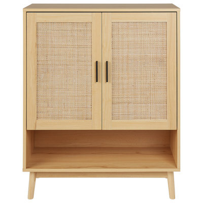 Wyld And Coco Bohonest Rattan Front Sideboard With Two Doors In Light Brown Wood - W80 X D35 X H97Cm - image 1