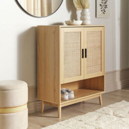 Wyld And Coco Bohonest Rattan Front Sideboard With Two Doors In Light Brown Wood - W80 X D35 X H97Cm - thumbnail 2