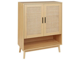 Wyld And Coco Bohonest Rattan Front Sideboard With Two Doors In Light Brown Wood - W80 X D35 X H97Cm - thumbnail 3