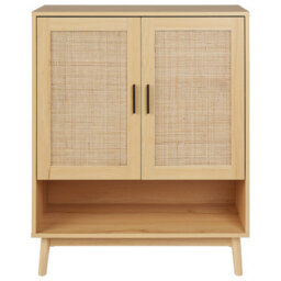 Wyld And Coco Bohonest Rattan Front Sideboard With Two Doors In Light Brown Wood - W80 X D35 X H97Cm - thumbnail 1