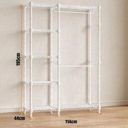 White Heavy Duty Clothes Rail Rack With 2 Rods 4 Hooks Garment Stand - thumbnail 2