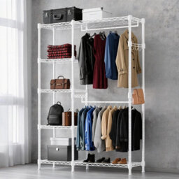 White Heavy Duty Clothes Rail Rack With 2 Rods 4 Hooks Garment Stand - thumbnail 4