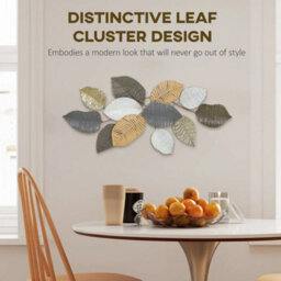 Metal Wall Art With Leaf Design, Hanging Wall Sculpture For Living Room Bedroom - thumbnail 3