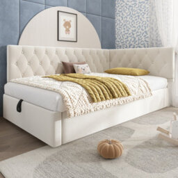 Matteo 3Ft Single Daybed Upholstered Sofa Bed With Hydraulic Ottoman Storage, Velvet Beige - thumbnail 8