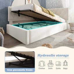 Matteo 3Ft Single Daybed Upholstered Sofa Bed With Hydraulic Ottoman Storage, Velvet Beige - thumbnail 5