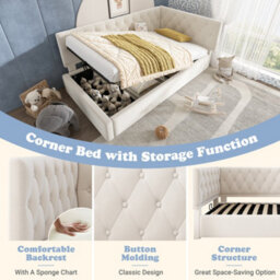 Matteo 3Ft Single Daybed Upholstered Sofa Bed With Hydraulic Ottoman Storage, Velvet Beige - thumbnail 6
