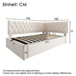 Matteo 3Ft Single Daybed Upholstered Sofa Bed With Hydraulic Ottoman Storage, Velvet Beige - thumbnail 2