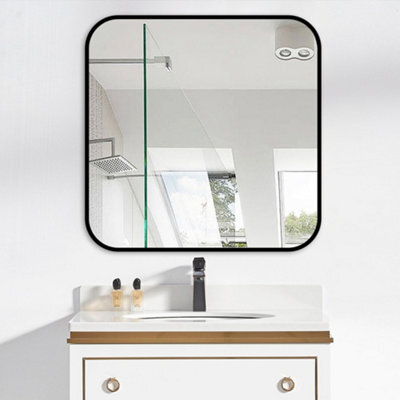 Living And Home Black Square Wall Bathroom Framed Mirror Vanity Makeup Mirror For Dressing Table 500 mm X 500 mm - image 1