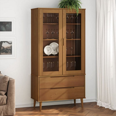 Berkfield Vitrine Cabinet Molde Brown 90X35X175 Cm Solid Wood Pine - image 1