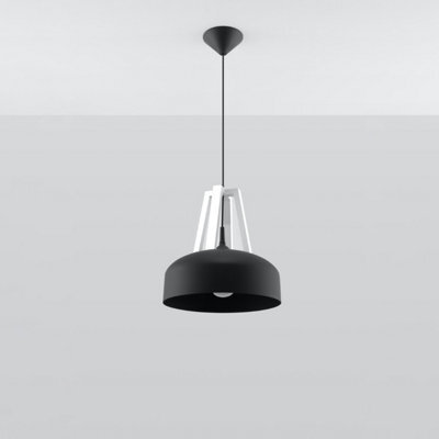 Sollux Lighting Casco Black Steel & White Wood 1 Light Classic Pendant Ceiling Light - image 1