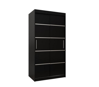 Arte Verona 01 Contemporary 2 Sliding Door Wardrobe 5 Shelves 2 Rails Black Matt (H)2000mm (W)1000mm (D)620mm - image 1