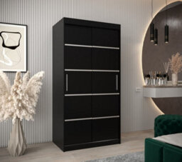 Arte Verona 01 Contemporary 2 Sliding Door Wardrobe 5 Shelves 2 Rails Black Matt (H)2000mm (W)1000mm (D)620mm - thumbnail 2