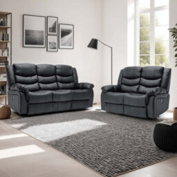 More4Homes Seattle Electric Recliner Bonded Leather 2+3 Seater Sofa Set (Black) - thumbnail 1