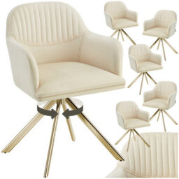 Tectake Set Of 6 Lounge Armchair Living Room Accent Chair 360 Swivel Slim Steel Legs Velvet Fabric   - Cream/gold