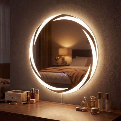 Costway 60 Cm Round Led Bathroom Mirror Tempered Glass Wall Mirror Anti-Fog - image 1