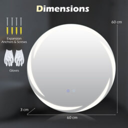 Costway 60 Cm Round Led Bathroom Mirror Tempered Glass Wall Mirror Anti-Fog - thumbnail 2