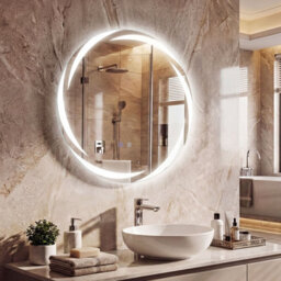 Costway 60 Cm Round Led Bathroom Mirror Tempered Glass Wall Mirror Anti-Fog - thumbnail 9