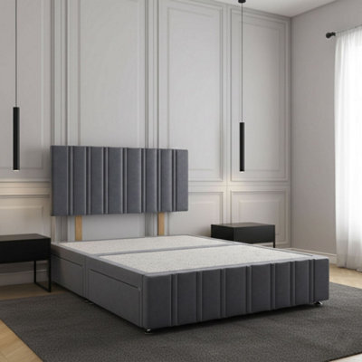 REGIONAL FURNISHINGS Divan Bed Set Steel Plush Velvet Upholstered 24Inch Headboard & Footboard 2Drawers Footend & No Mattress In 4Ft 4Ft6 5Ft 6Ft - image 1