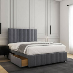 REGIONAL FURNISHINGS Divan Bed Set Steel Plush Velvet Upholstered 24Inch Headboard & Footboard 2Drawers Footend & No Mattress In 4Ft 4Ft6 5Ft 6Ft - thumbnail 2