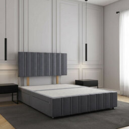 REGIONAL FURNISHINGS Divan Bed Set Steel Plush Velvet Upholstered 24Inch Headboard & Footboard 2Drawers Footend & No Mattress In 4Ft 4Ft6 5Ft 6Ft - thumbnail 1